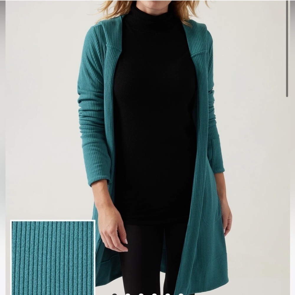 Athleta Harmony Wrap Hooded Duster Cardigan Borealis Green